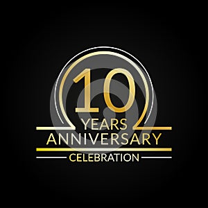 10 years anniversary logo. 10th Birthday celebration icon. Party invitation, Jubilee celebrating emblem or banner. Vector illustra